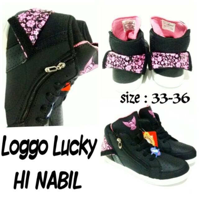 Sepatu sekolah Black Pink Loggo Lucky Hi Nabil sepatu termurah dan terbaru.