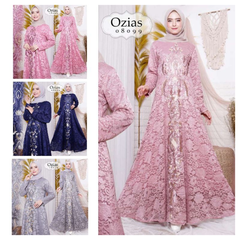 OZIAS Gamis brokat bordir.Dress kondangan jumbo.Dress/Gamis pesta brukat full bordir cantik.