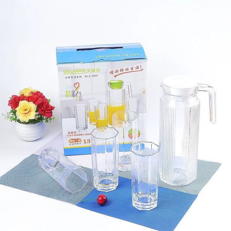 Water Glass Set Garis [4 Glass + 1 Jug] - [CEK DESKRIPSI]