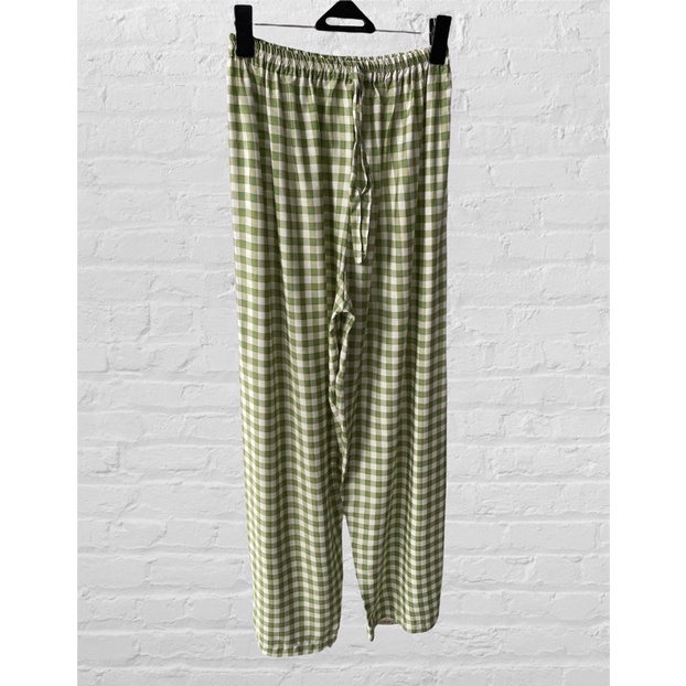 CELANA KULOT PANJANG WANITA TALI POLOS & MOTIF A031-Hijau kotak
