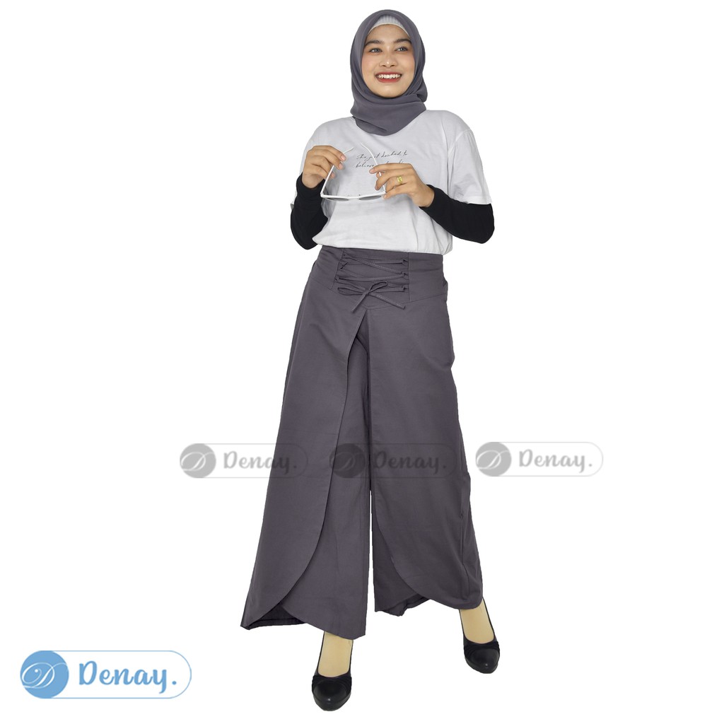 TOKODENAY - Celana Panjang Wanita - Clarissa Kulot Matt Poplin Street Premium Quality - Fashion Muslim-ABU TUA