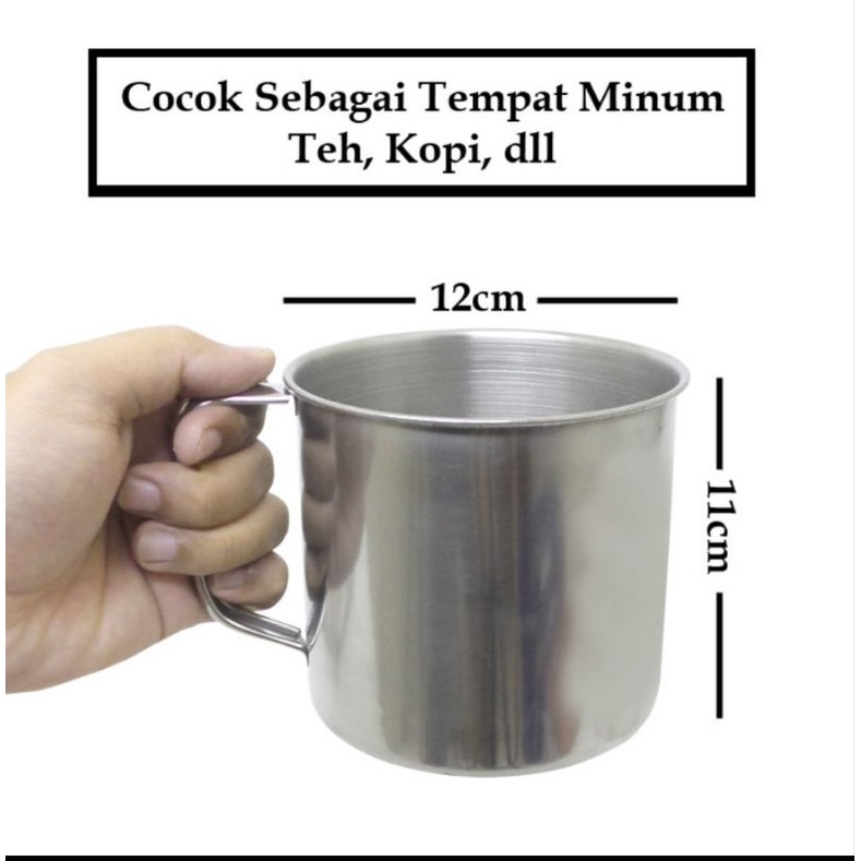 MUG STAINLESS TUTUP/MUG CANGKIR STAINLESS UKURAN 10CM &amp; 12CM