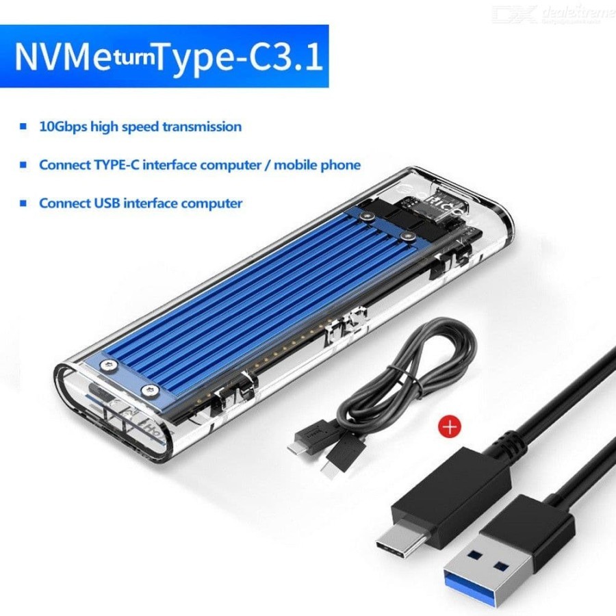 Ssd m2 Enclosure orico nvme usb3.1 Type-C gen2 10Gbps transparent up 2tb tcm2-c3 - Casing m.2 M-key nvm external transparan