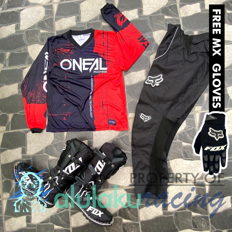 Jersey, Celana, Sarung Tangan &amp; Sepatu Fullprint with Protectors Fullset MX Trail Motocross - Paket Bundling ONCTFG030101-F41