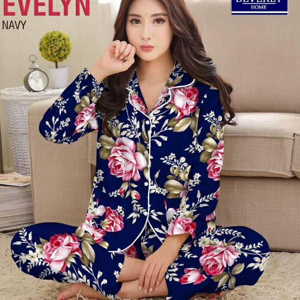 SETELAN PIYAMA / BAJU TIDUR WANITA LENGAN PANJANG MOTIF BUNGA 01 PP