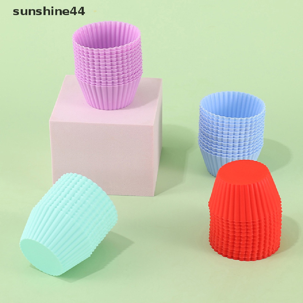 Sunshine 3pcs / set Cetakan Kue Muffin / Cupcake DIY Bentuk Bulat Bahan Silikon