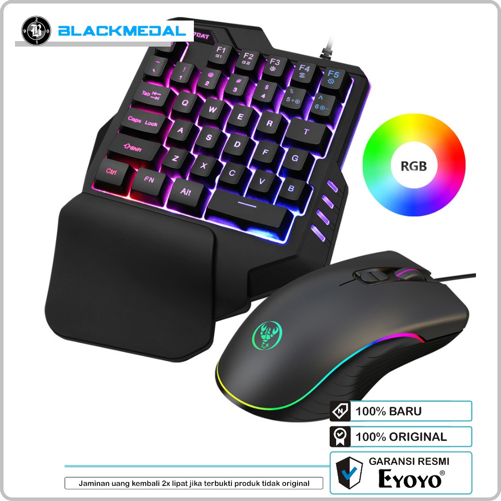 EYOYO Satu Tangan Mechanical Keyboard Mouse Set RGB Backlit Portable Mini Gaming Keypad untuk PC PS4