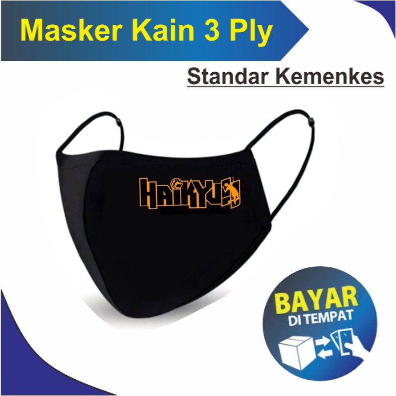 Masker Kain 3 Ply Mask Haikyuu - Masker kain 3 lapis ANIME HAIKYU / Masker HITAM 3 Lapis / Earloop 3
