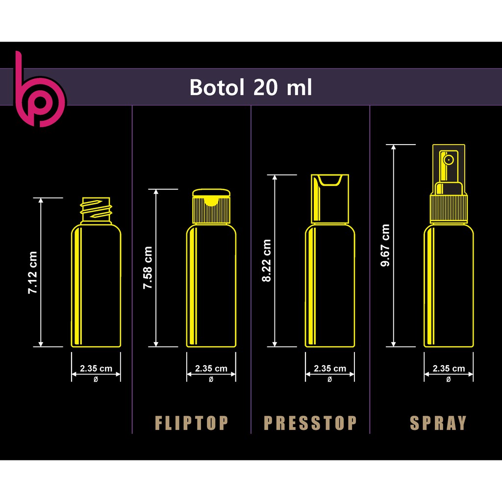 Botol PET 20ml BR bening tutup presstop