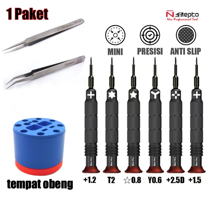 Obeng Set Lengkap Ip dan Smartphone NEPTO Mini pro + Tempat Obeng 1set