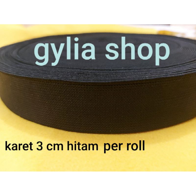 Karet 3 cm hitam per roll / Karet Hitam sisa garmen / Elastis Pinggang