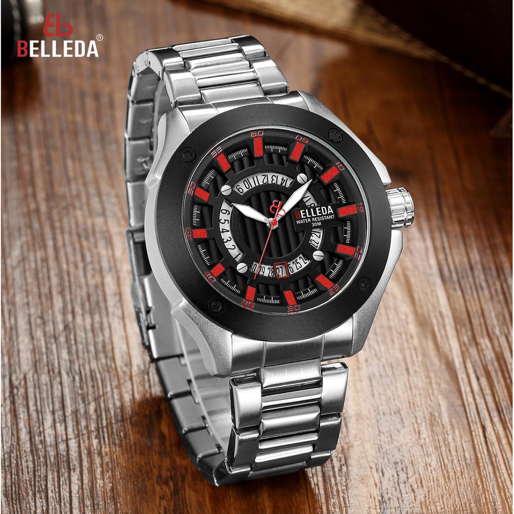 Buy 1 Get 1 BELLEDA 9185 Jam Tangan Pria Fashion Tanggal Aktif Stainless Steel Anti Air 30M - Belled