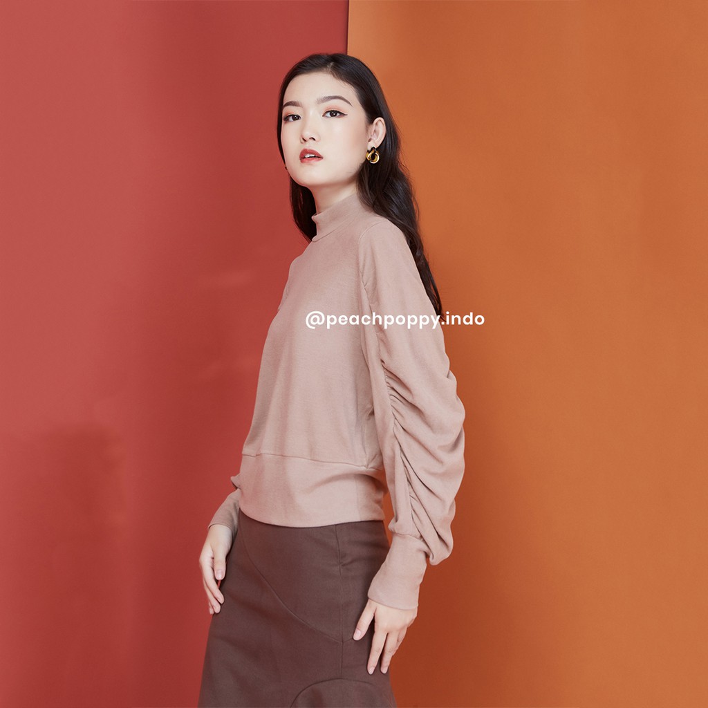 Peach Poppy Minji Top - Atasan Wanita Blouse Turtleneck Lengan Panjang Puff