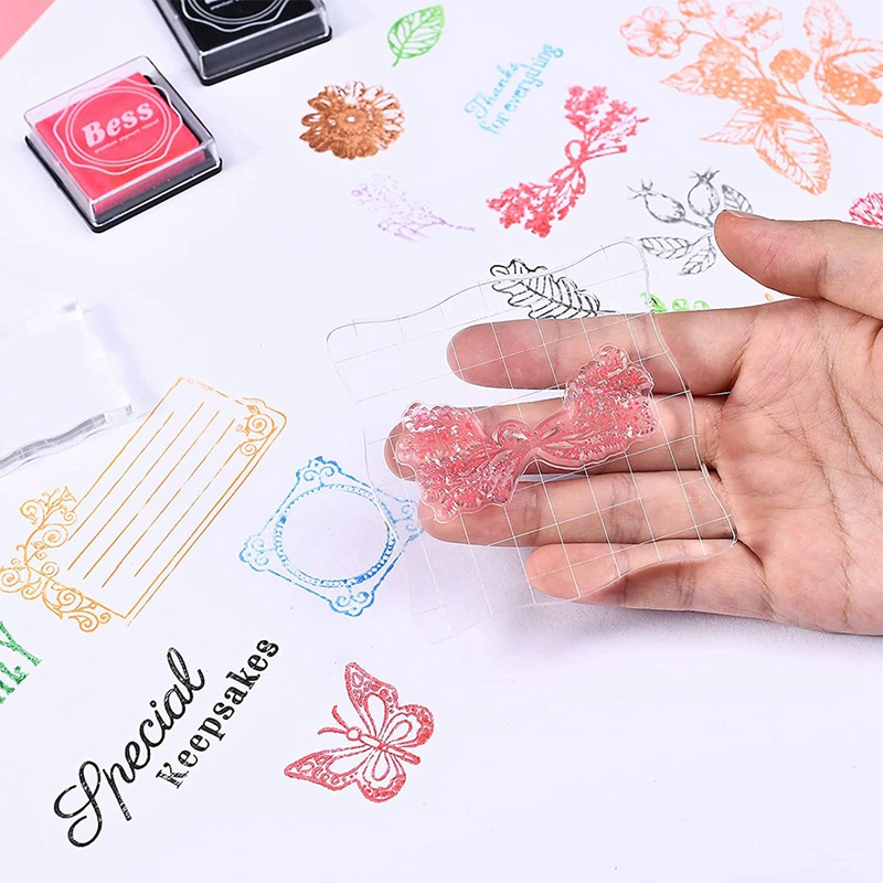 7 Pieces Clear Stamp Blocks, Acrylic Stamping Blocks Tools Set with Grid for Scrapbooking Crafts, Cards, Schedule Book