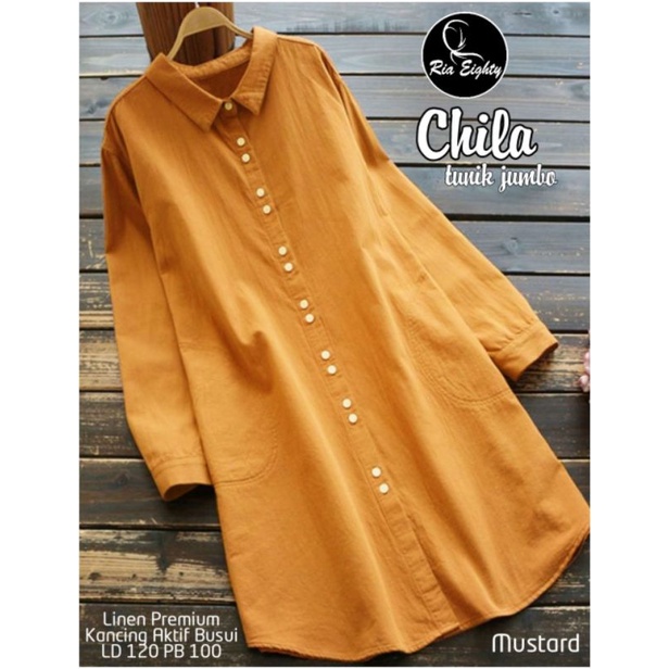 Chilla Tunik Jumbo - Tunik muslim - tunik linen - fashion linen wanita - Model baru - katun linen - 