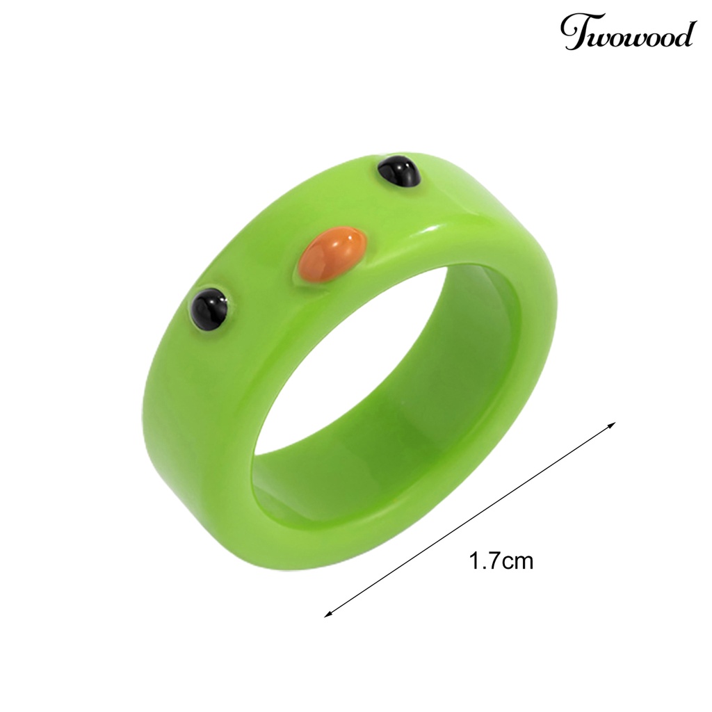 Twowood Frog Shape Colorful Women Ring Resin Animal Pattern Finger Ring Jewelry Accessory