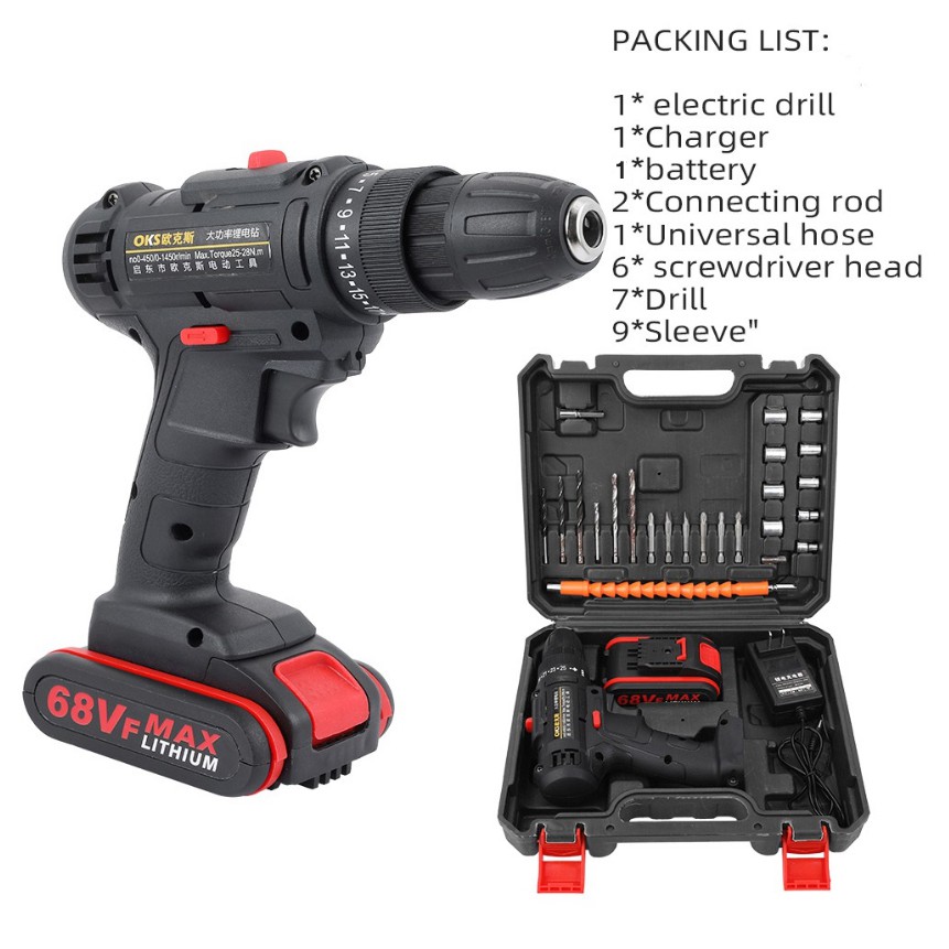 Set bor listrik / aksesoris bor listrik termurah dan terlengkap / Bor Baterai / Bor dampak / Mesin Bor Cordless / Bor Listrik-kecepatan ganda 68Vf