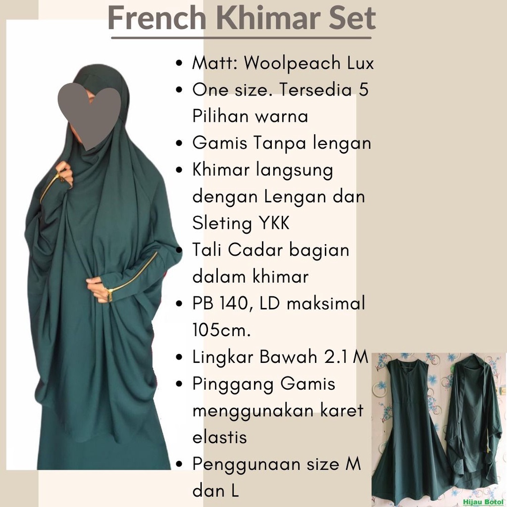 French Khimar Set Gamis Tanpa Lengan Setelan Jilbab Dengan Lengan Bahan Woolpeach Lux