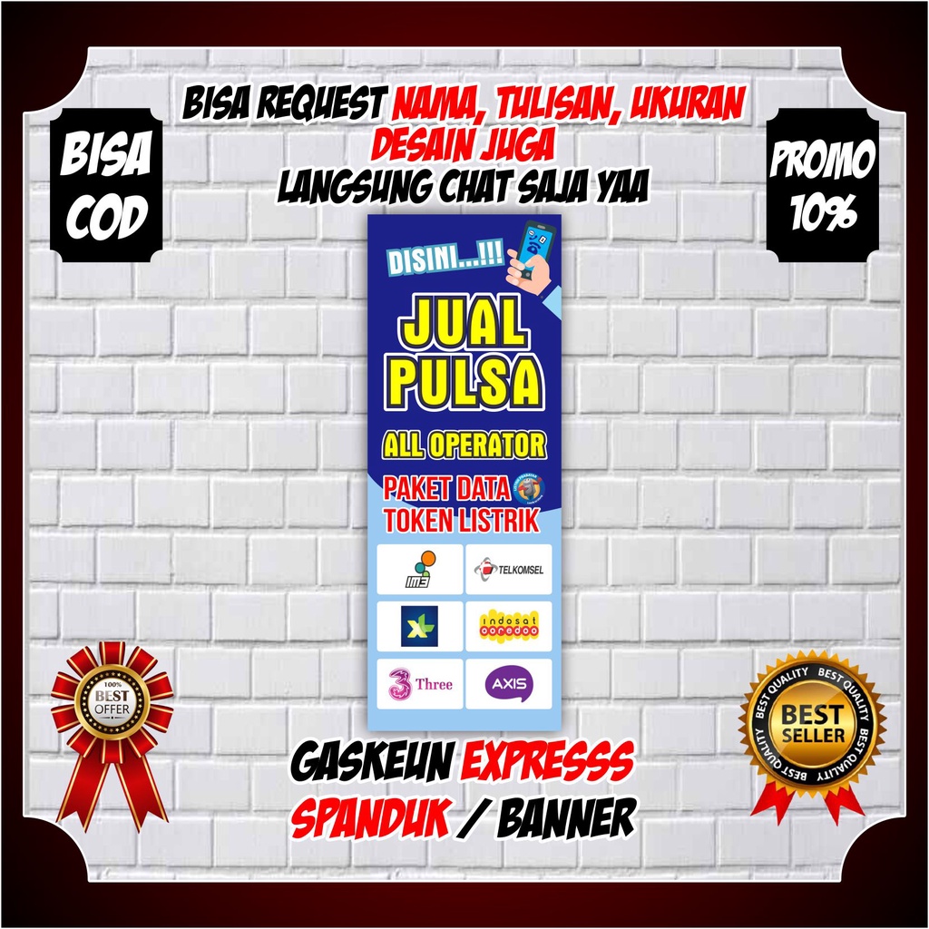 Spanduk/banner KONTER PULSA, banner jual pulsa ukuran 60x160cm