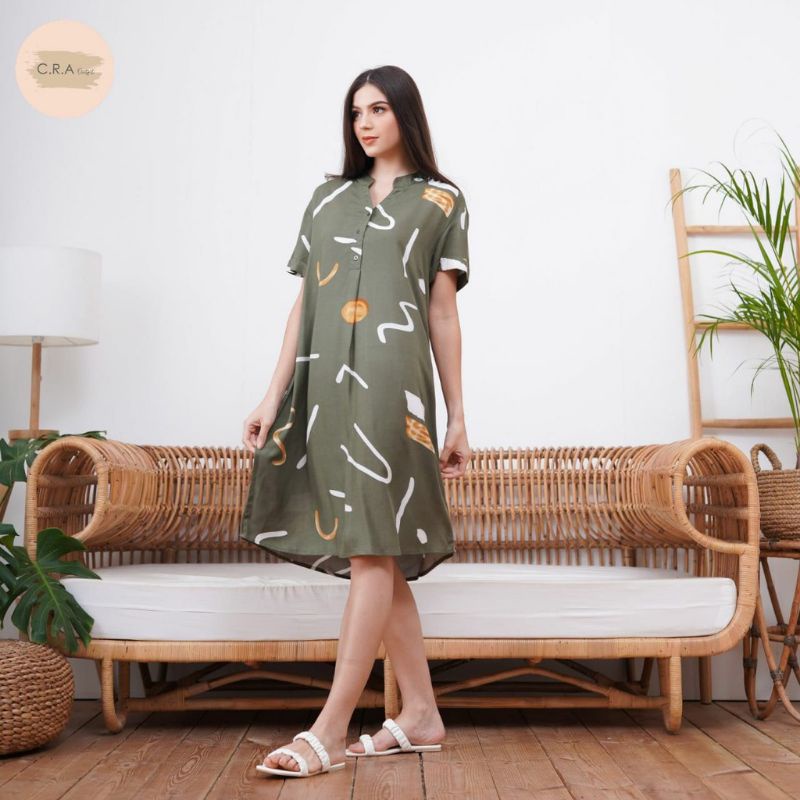 Daster Panjang Selutut Busui Kekinian Non RuffleAFERO-Dst SLUTUT (OLIVE)