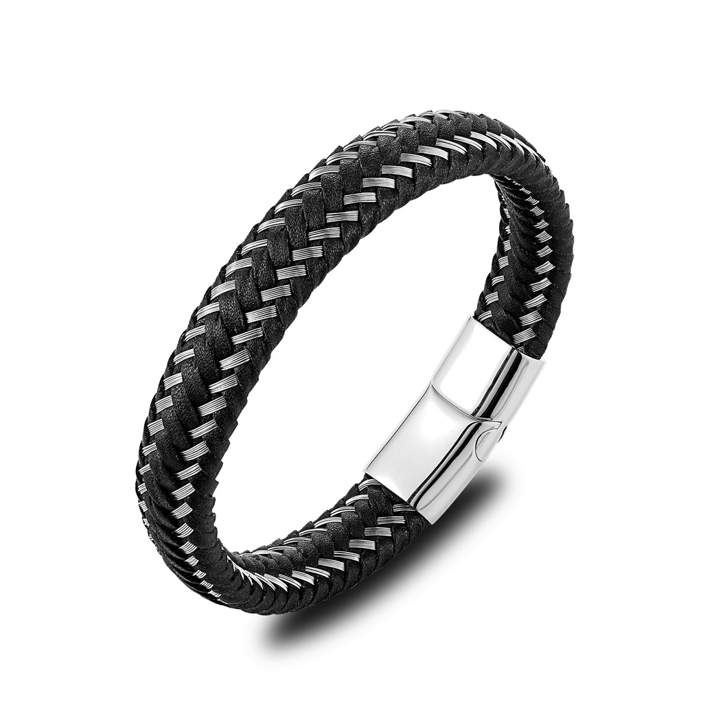 Gelang Bahan Kulit Dengan Buckle Stainless Steel Magnetik Gaya Klasik Untuk Pria