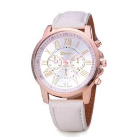 ✅COD J100 Jam Tangan Geneva Leather Quartz Fashion Wanita Import Murah Jakarta-Putih