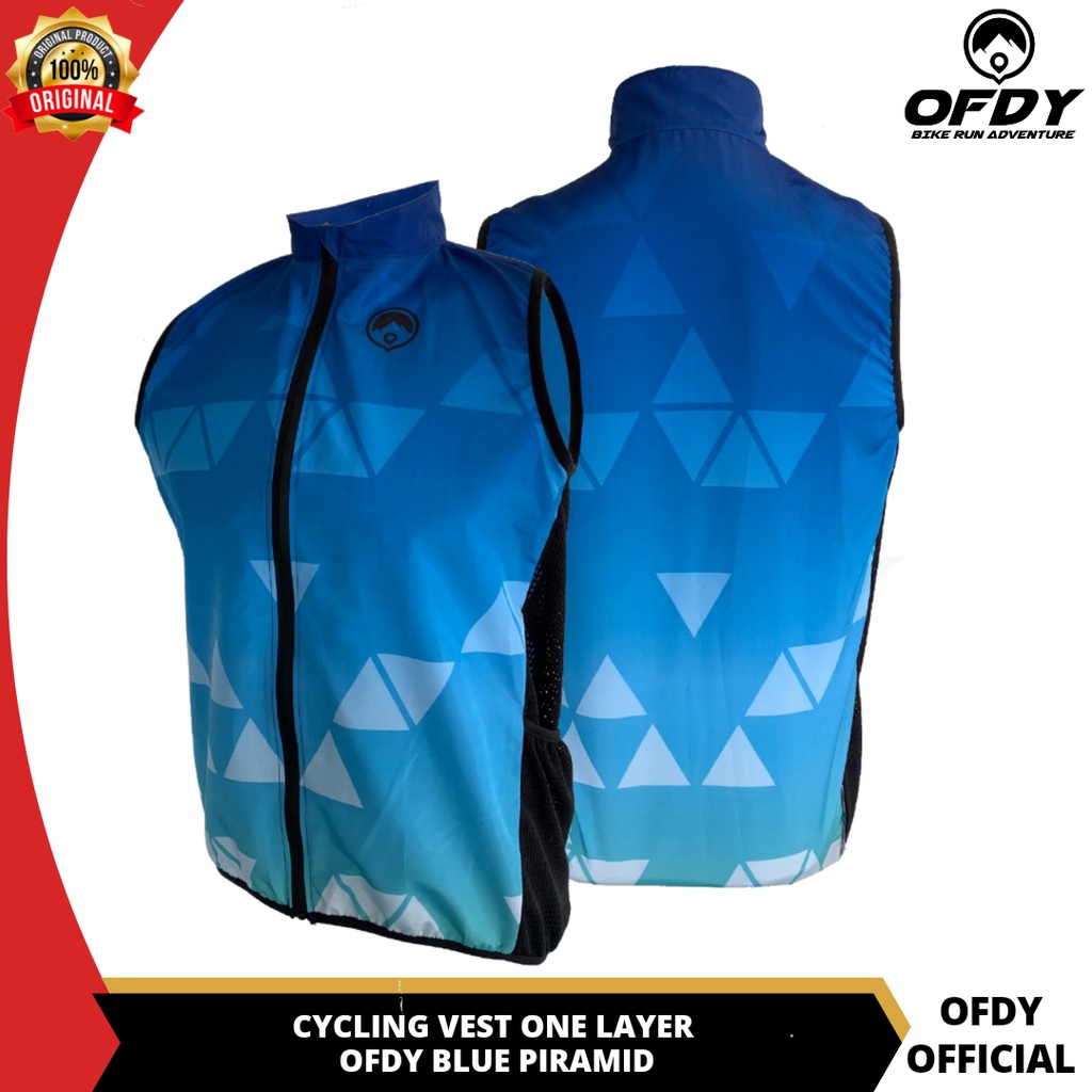 Ofdy Cycling Vest Rompi Sepeda Gowes Pria dan Wanita Motif Blue Piramid Material Polyester Super Thi