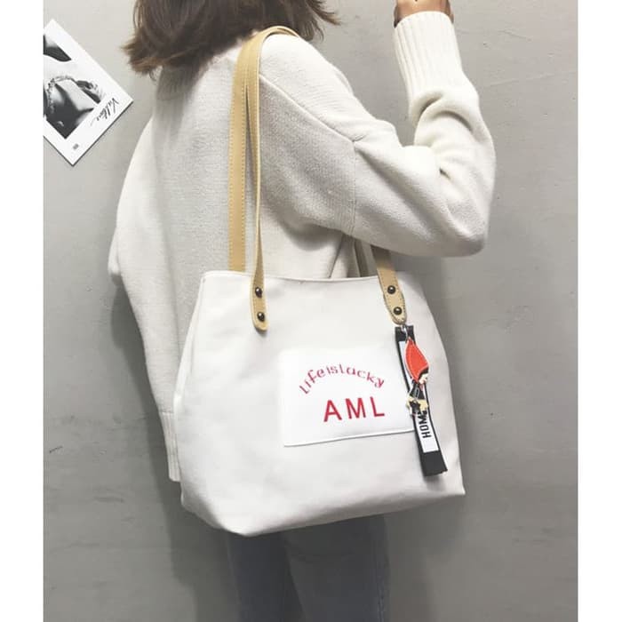 TAS SHOULDER BAG WANITA BAHU JINJING CEWEK KOREA SIMPLE IMPORT KANVAS KANCING PREMIUM MURAH GF548