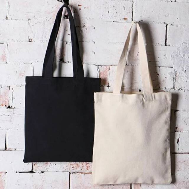 TERMURAH Tote bag kanvas Hitam dan brokenwhite  polos 27x37 polos