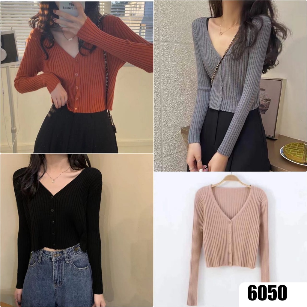 𝑱𝒂𝒌𝒂𝒓𝒕𝒂𝑭𝒂𝒔𝒉𝒊𝒐𝒏 Classic V-Neck Rib Knit Cardigan longsleeves rajut kancing outer import