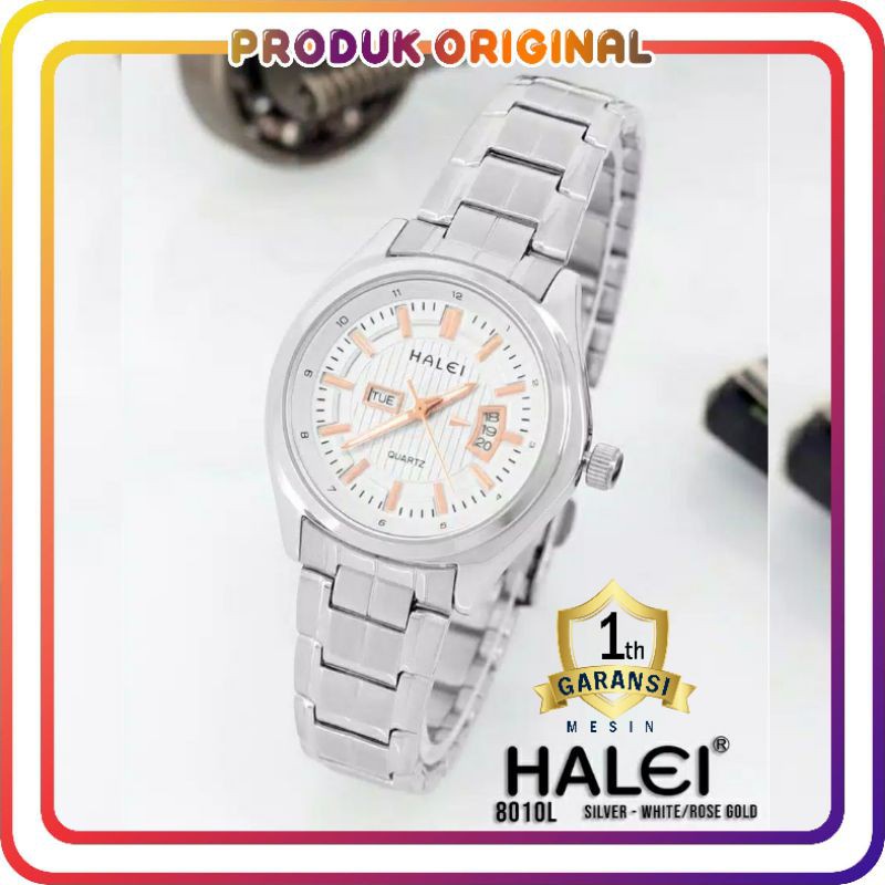COD JAM TANGAN WANITA HALEI ORIGINAL 8010 TANGGAL HARI AKTIF WATER RESISTANT STAINLES STEEL