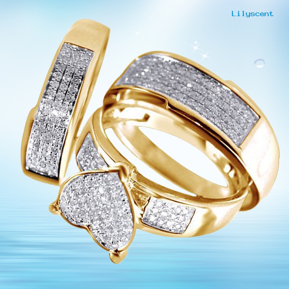 3pcs / Set Cincin Jari Stacking Bentuk Hati Aksen Berlian Imitasi Untuk Pernikahan