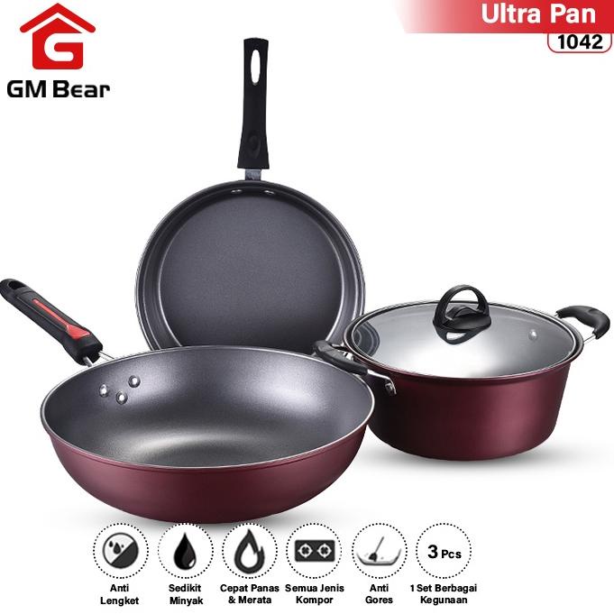 Gm Bear Panci Wajan Teflon Set Isi 3 Pcs - Arria Panci Teflon Penggorengan Set . , ..