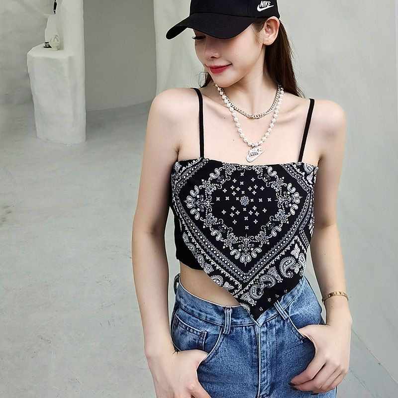 Smile Tank Top model Crop Top Motif Hailey Scarf Wanita Import 1055-1