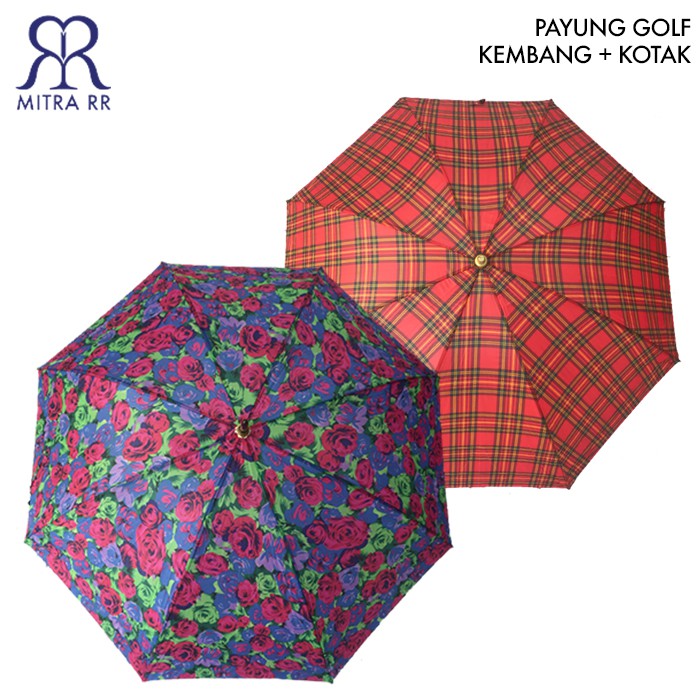 PAYUNG GOLF JUMBO Tongkat Motif Kembang / Kotak (Free Bubble Wrap + Dus)