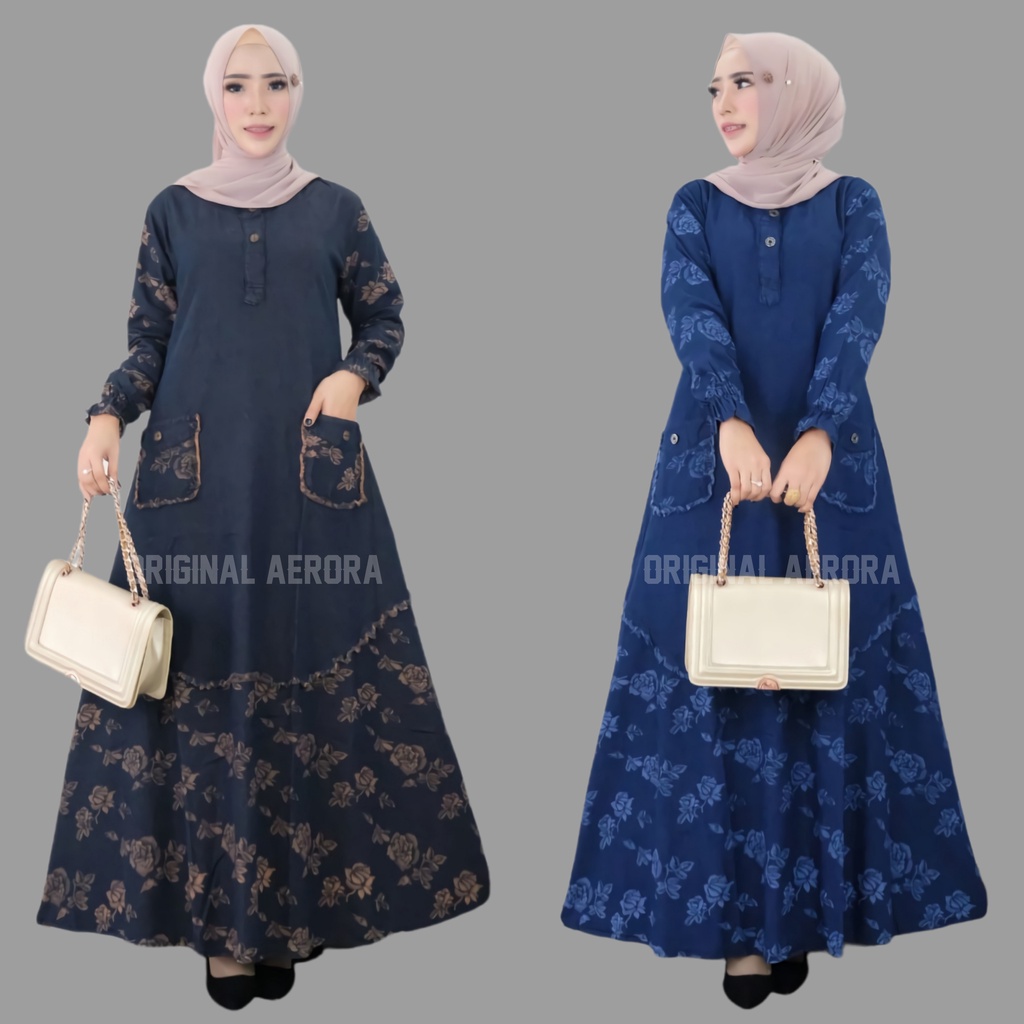 Baju Gamis Dewasa Jeans Jins Jens Denim Wanita Terbaru 2023 Mewah Kondangan Busui Untuk Lebaran Motif Mawar Kekinian Ld 110 P 137 Mawar Maxy