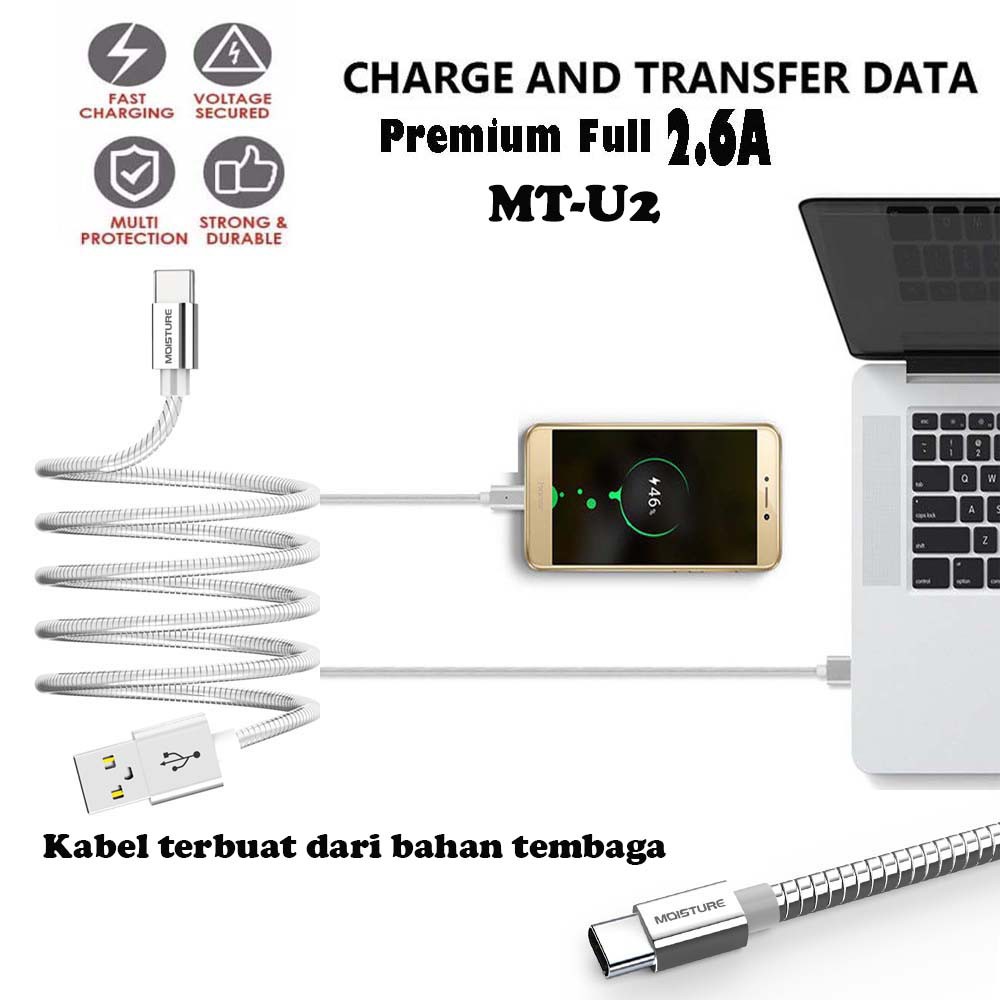 MOISTURE Kabel Data FAST CHARGING Cocok Untuk iPhone LIGHTNING / Micro USB / Type-C 2.6 A / 2.1A CABLE DATA USB