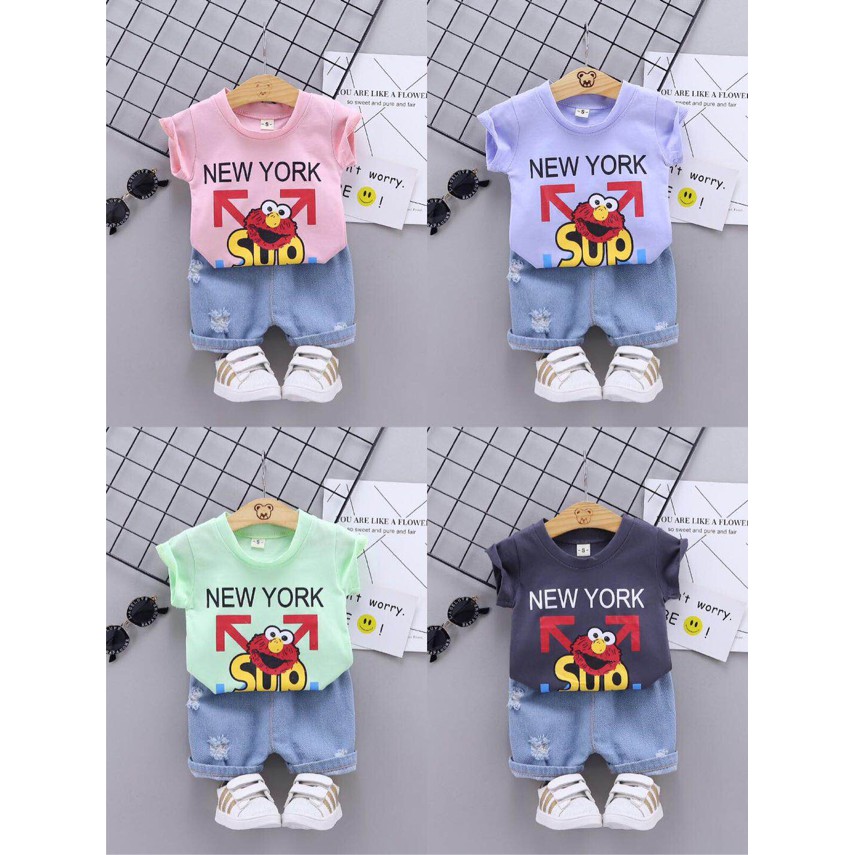 Setelan Baju Anak Balita Import Set Kaos Anak COWOK + CELANA JEANS / Kualitas Premium harga Murah MB