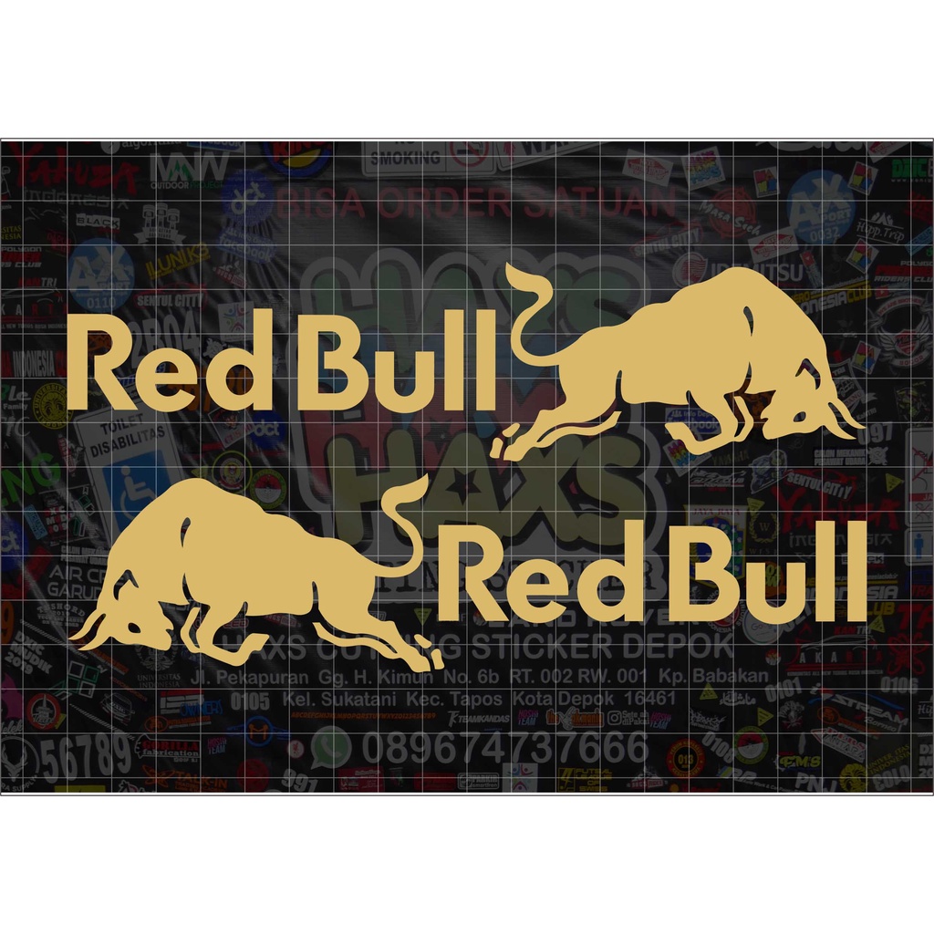 Cutting Sticker Red Bull Logo Dan Tulisan Sepasang