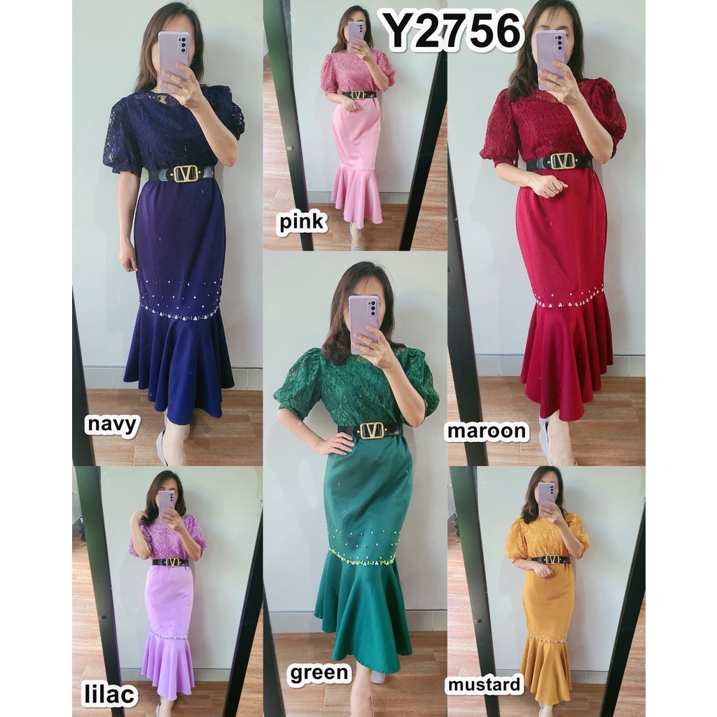 Y2756 Dress Kondangan untuk Pesta Wanita Bahan Brukat Kombi Scuba Model Duyung