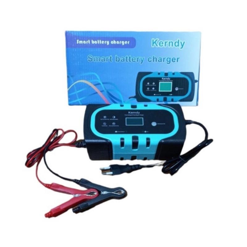 KERNDY Charger Aki Mobil Truk LCD Layar 12V 20AH-120AH Otomatis/Smart Fast Charger Aki 12V 20A