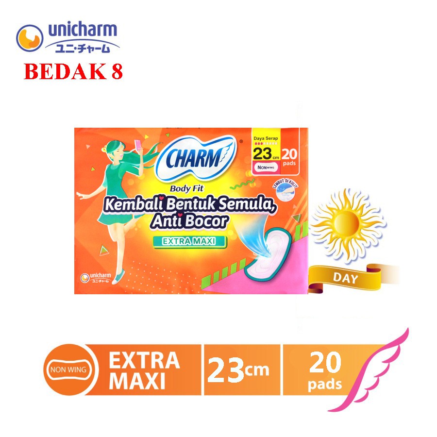 Charm Pembalut Body Fit Extra Maxi 23 cm Non Wing 20 pads