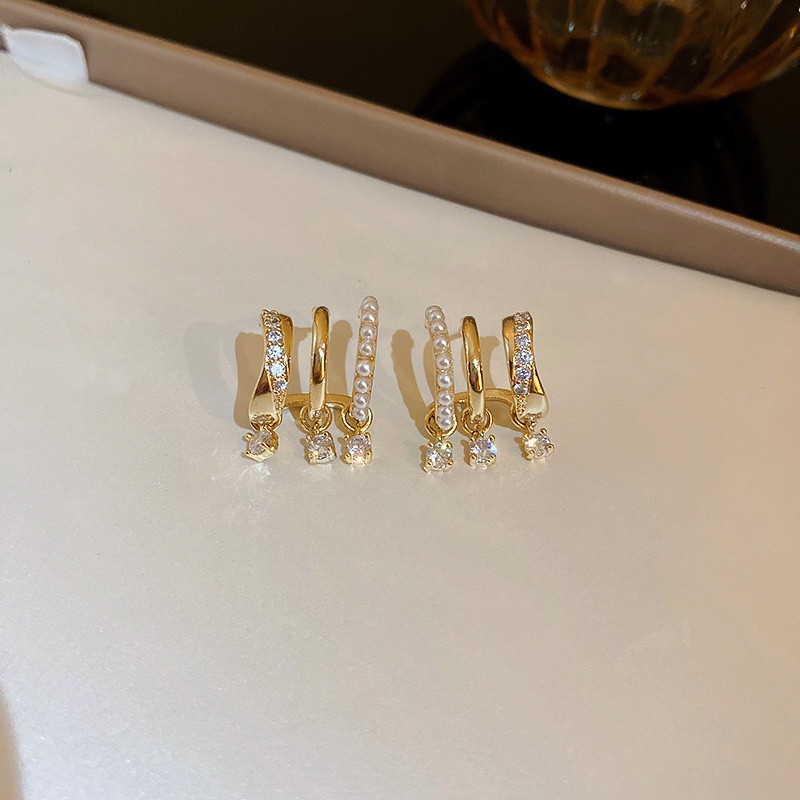 1 Pasang Anting Bulat Hias Mutiara Zircon Gaya Korea Untuk Wanita