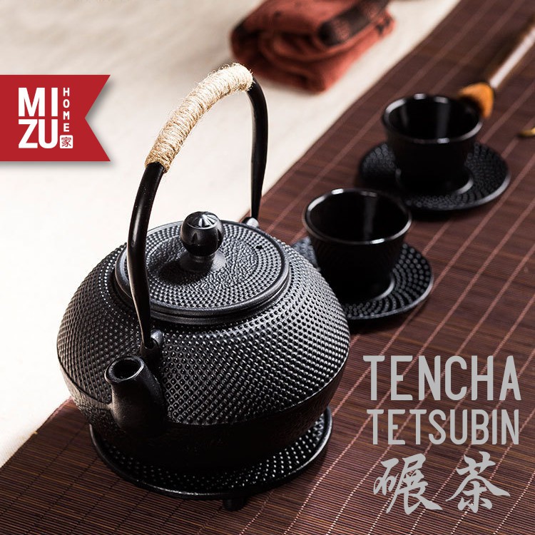 Mizu Tencha Tetsubin Japanese Style Cast Iron Teapot Teko Teh Besi Hitam + Saringan