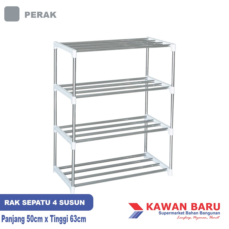 Rak Sepatu Sandal Stainless Steel Rack Tanaman 4 susun Kuat dan Anti Karat