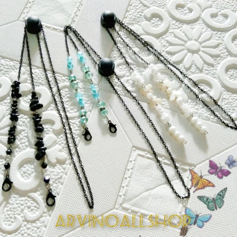 Strap Masker Hijab Stylish 2in1 Rantai Chainz Batu kerikil