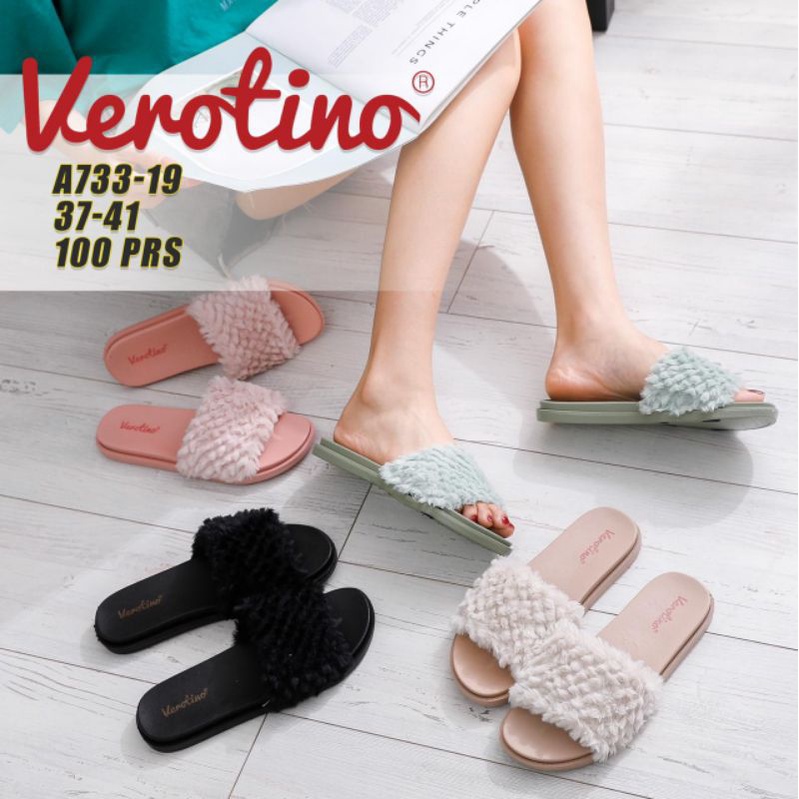 sandal verotino 733 BULU sandal selop jelly wanita motif bulu