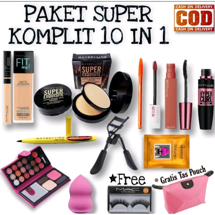 Paket Kosmetik Super Lengkap 10 In1-Make Up Set Maybelline -Paket Make Up Wanita Lengkap