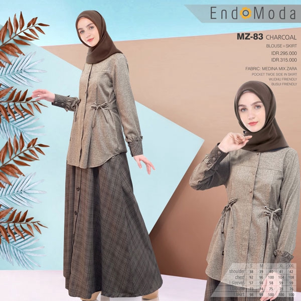 SETELAN BAJU MUSLIMAH ENDOMODA MZ 83 CHARCOAL