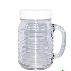 Gelas Jar Kaca / Gelas Teh / Drink Jar Ulir Tutup Plastik Putih D 8 cm